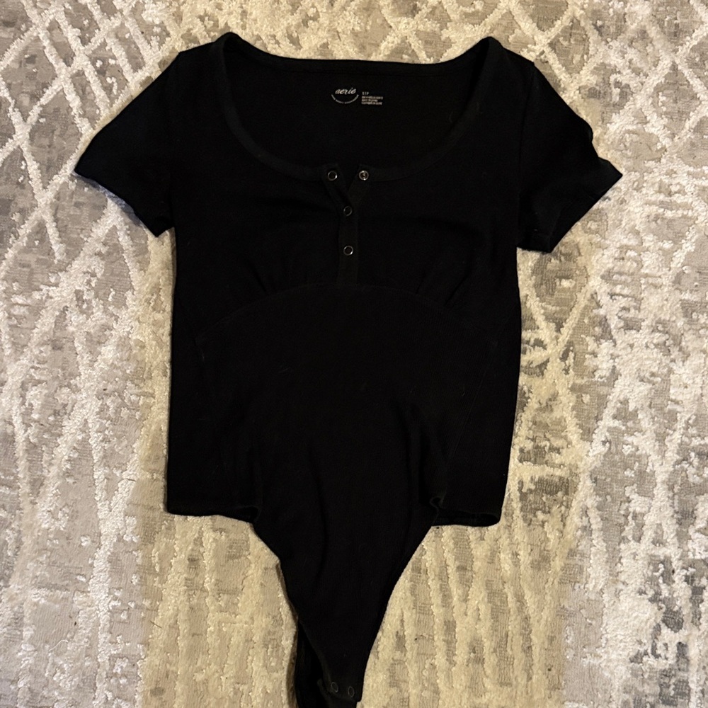 Aerie Black Buttoned Bodysuit